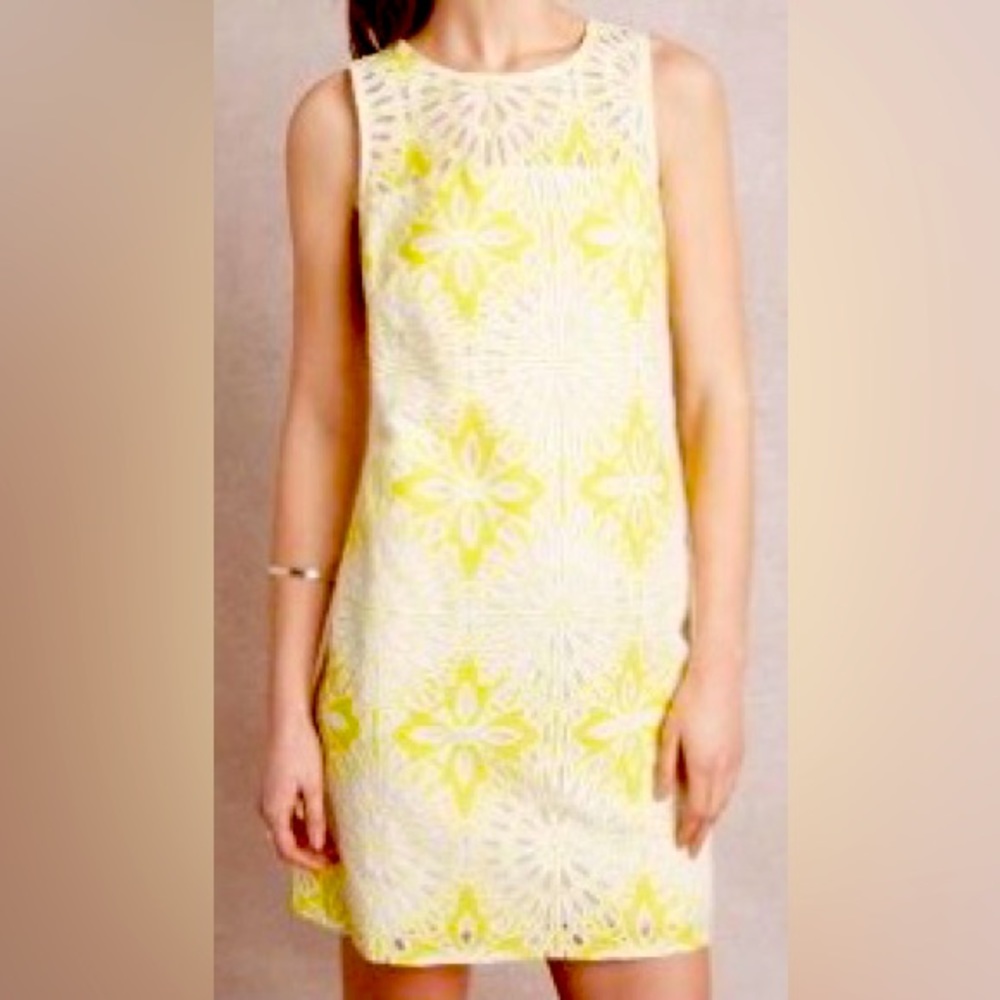 Anthropologie Lemon Lace Shift Dress, size XS
